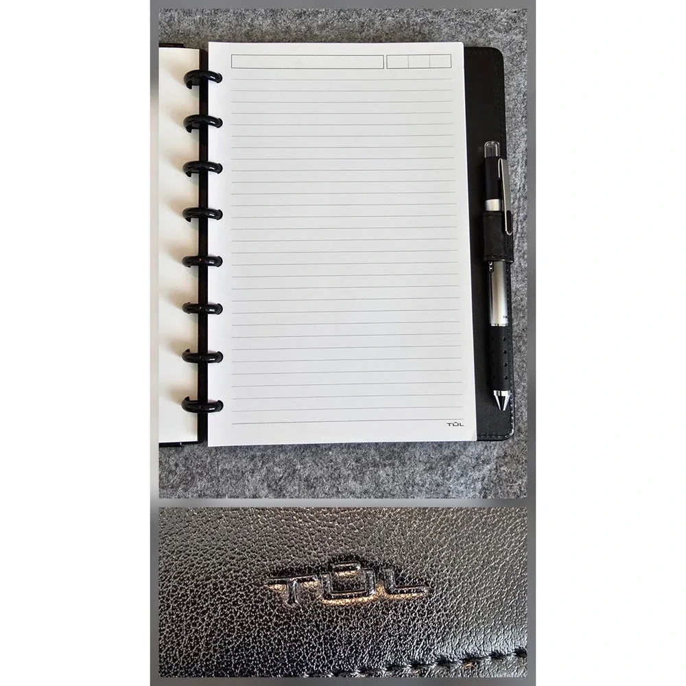 TUL Discbound Notebook A5 With Leather Cover Junior Size, 60 Sheets, Black NWOT